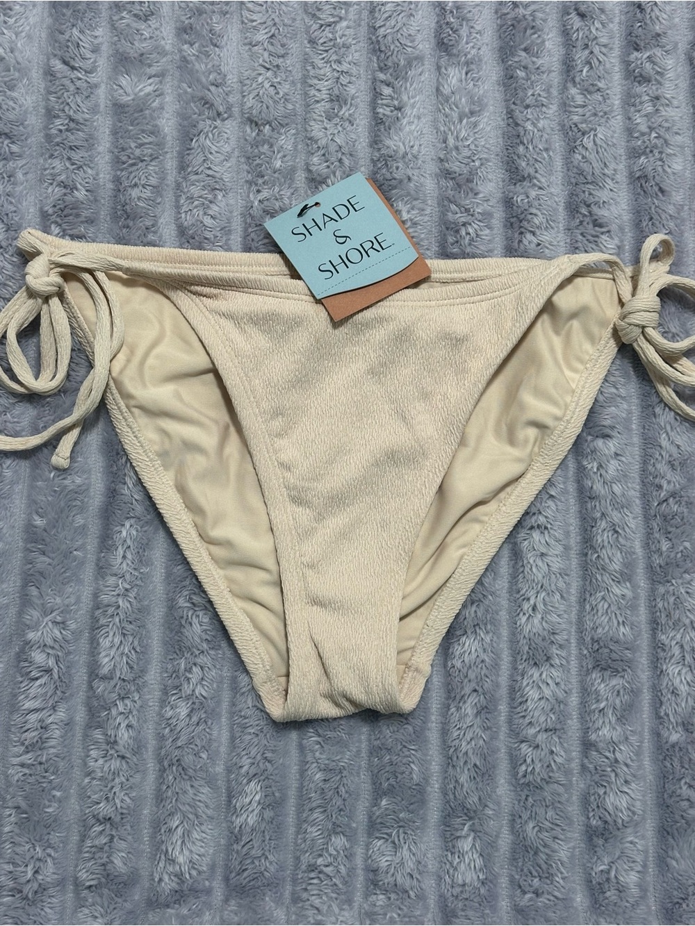 Shade & Shore Textured Tie-Side Bikini Bottom — Off-White — Size M (8–10) — NWT